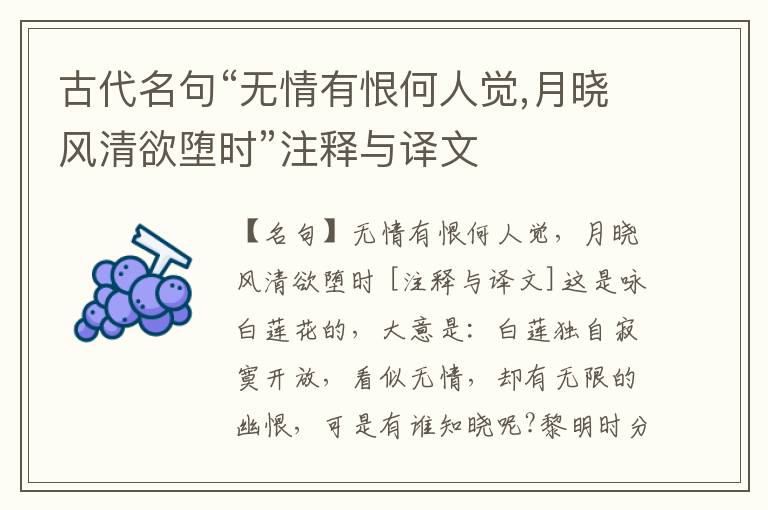  古代名句“无情有恨何人觉,月晓风清欲堕时”注释与译文