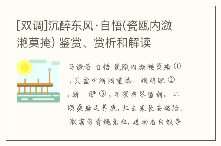 [双调]沉醉东风·自悟(瓷瓯内潋滟莫掩) 鉴赏、赏析和解读