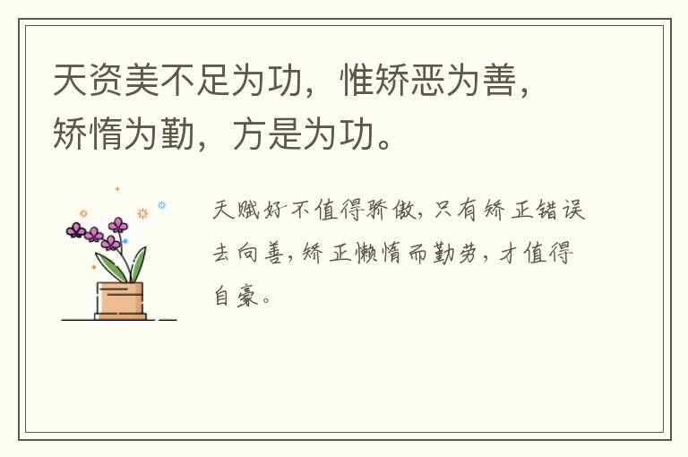 天资美不足为功，惟矫恶为善，矫惰为勤，方是为功。