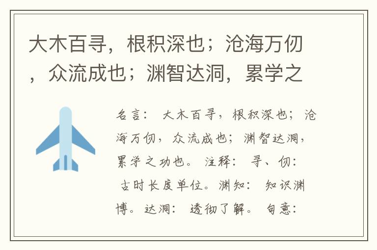  大木百寻，根积深也；沧海万仞，众流成也；渊智达洞，累学之功也。