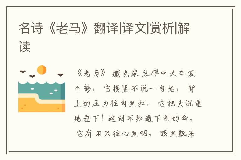  名诗《老马》翻译|译文|赏析|解读