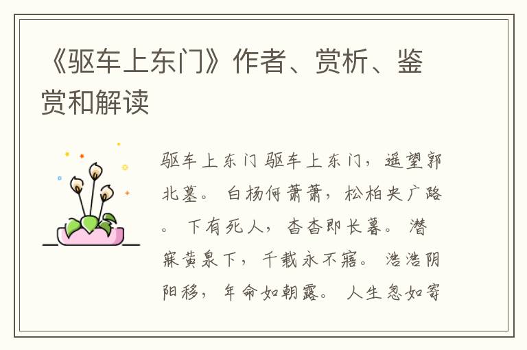  《驱车上东门》作者、赏析、鉴赏和解读
