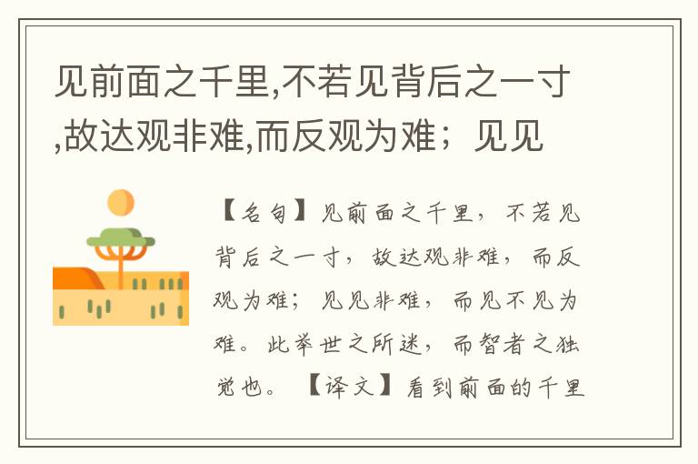  见前面之千里,不若见背后之一寸,故达观非难,而反观为难；见见非难,而见不见为难。此举世之所迷,而智者之独觉也。