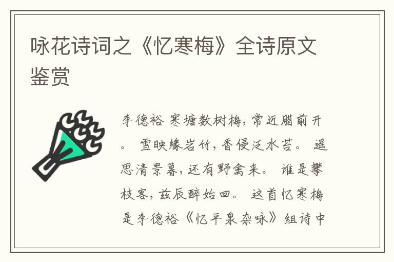  咏花诗词之《忆寒梅》全诗原文鉴赏