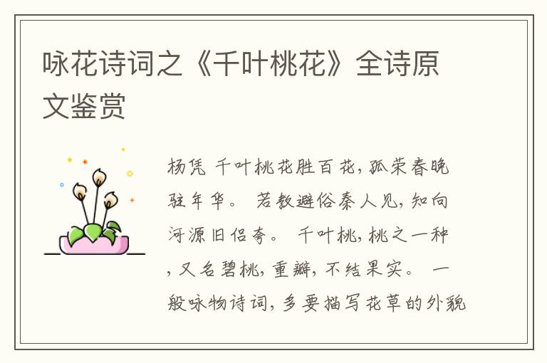  咏花诗词之《千叶桃花》全诗原文鉴赏