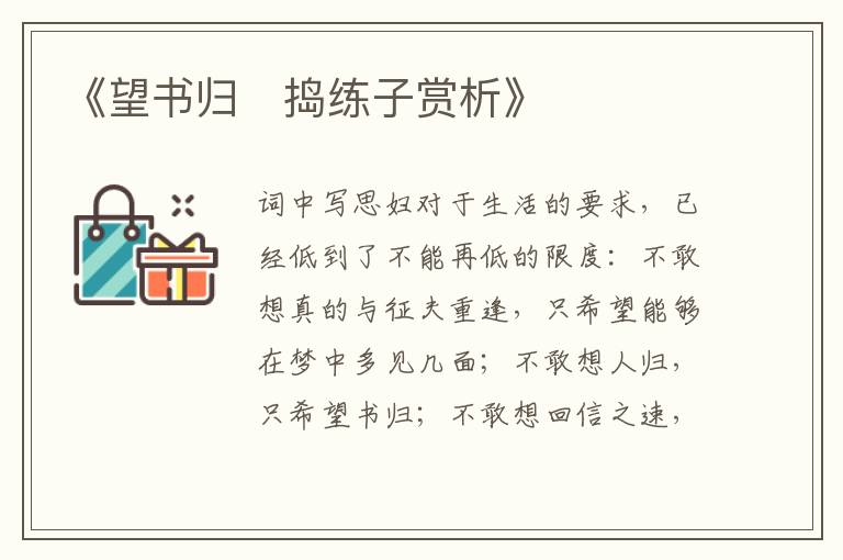  《望书归・捣练子赏析》