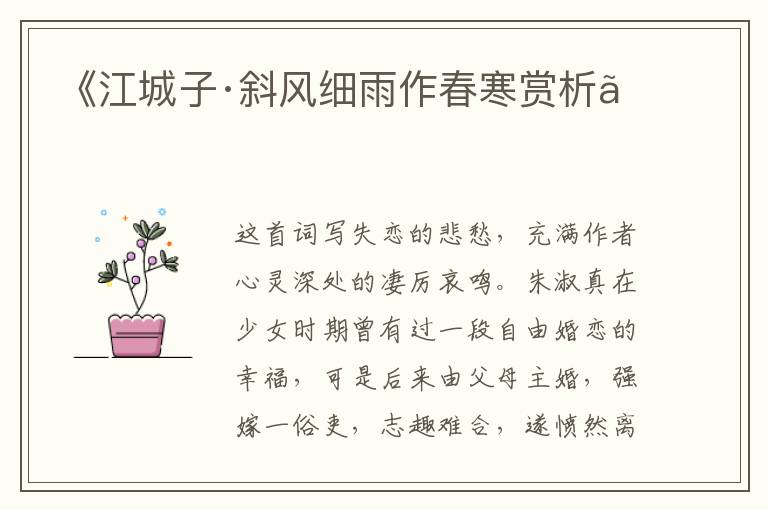  《江城子·斜风细雨作春寒赏析》