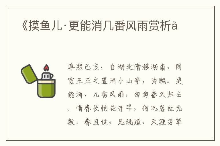  《摸鱼儿·更能消几番风雨赏析》