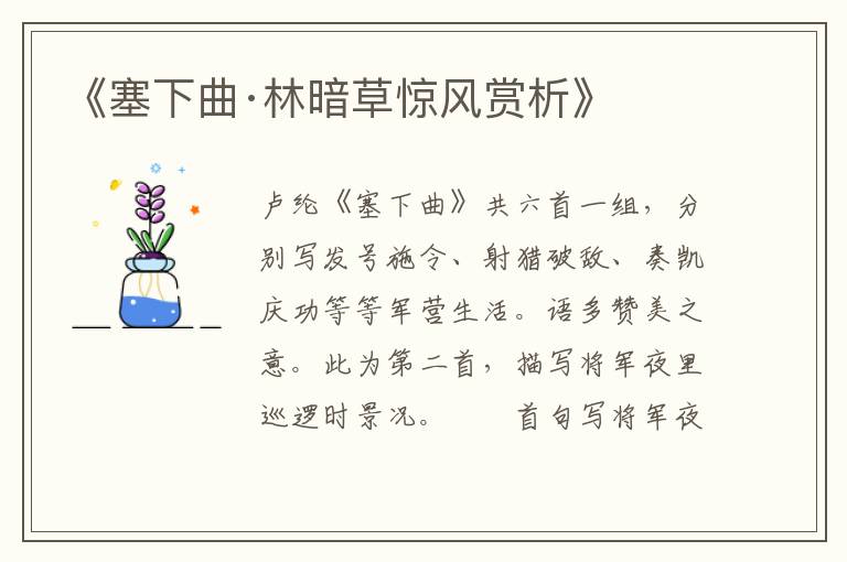  《塞下曲·林暗草惊风赏析》