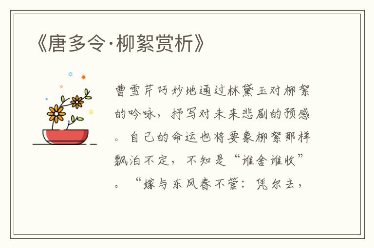  《唐多令·柳絮赏析》
