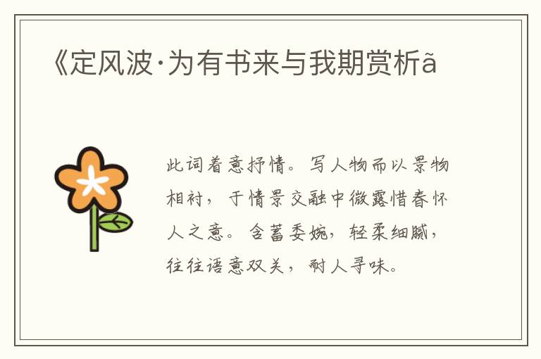  《定风波·为有书来与我期赏析》