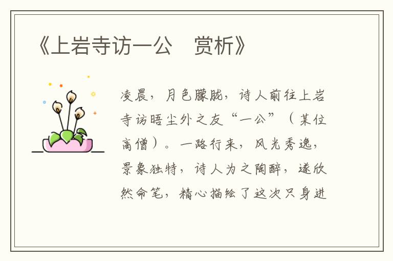  《上岩寺访一公‌赏析》