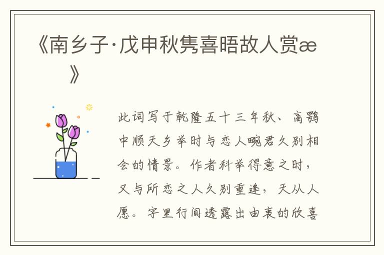  《南乡子·戊申秋隽喜晤故人赏析》