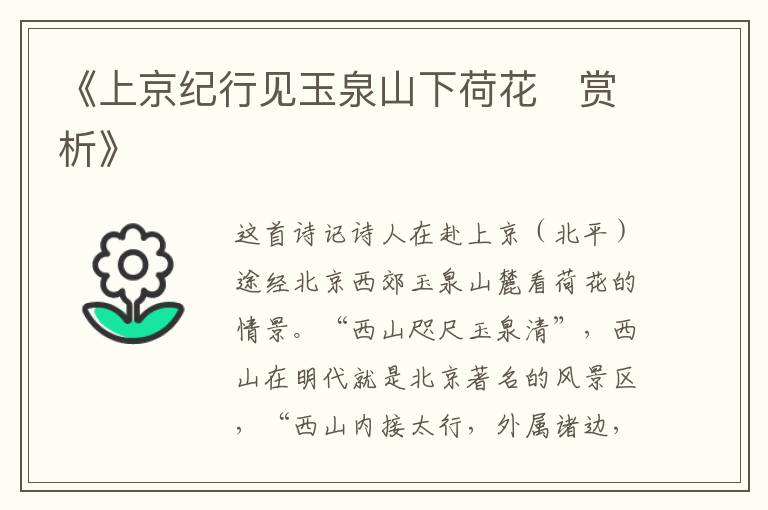  《上京纪行见玉泉山下荷花‌赏析》