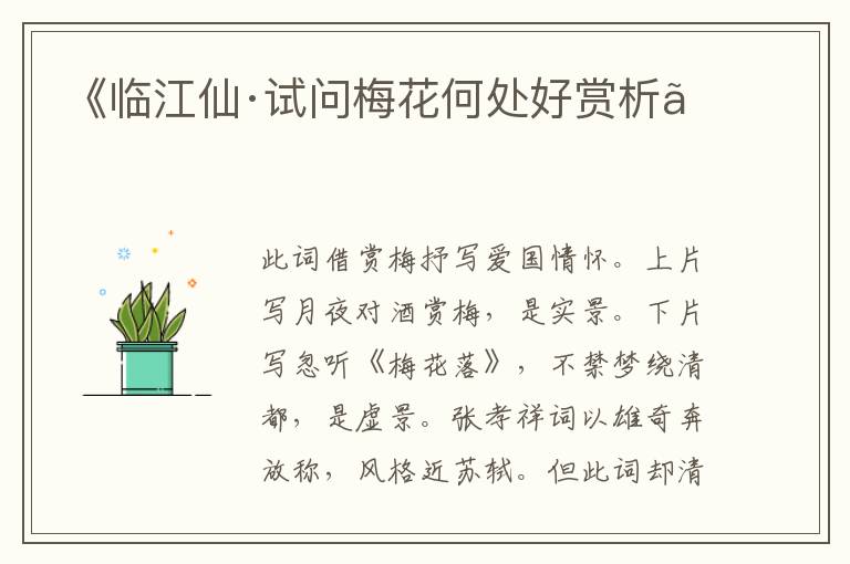  《临江仙·试问梅花何处好赏析》