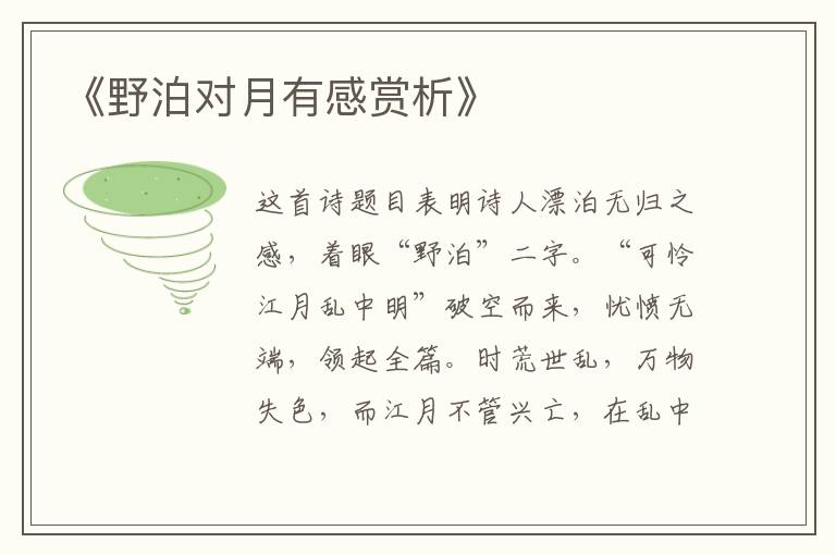  《野泊对月有感赏析》