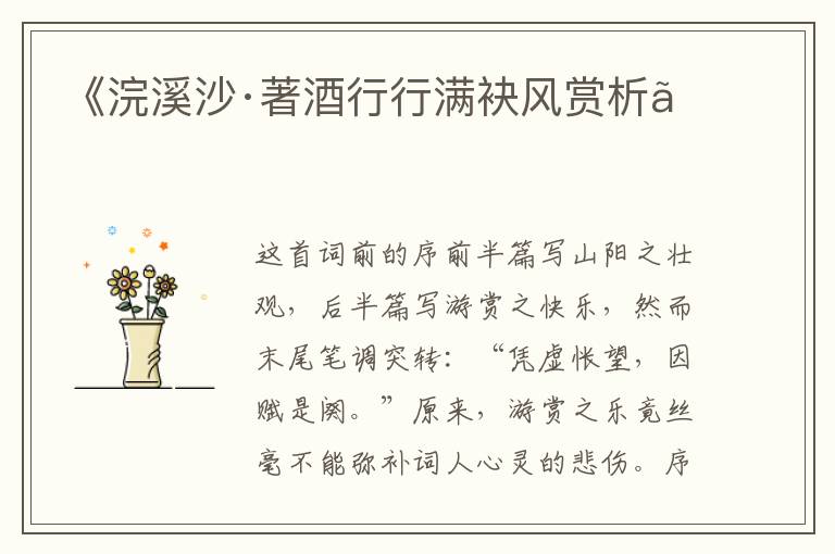  《浣溪沙·著酒行行满袂风赏析》