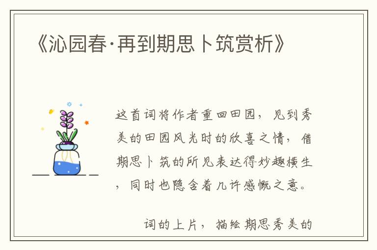  《沁园春·再到期思卜筑赏析》