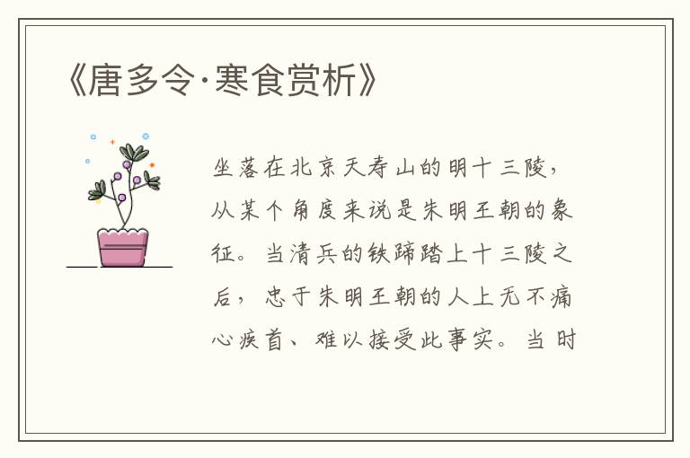  《唐多令·寒食赏析》