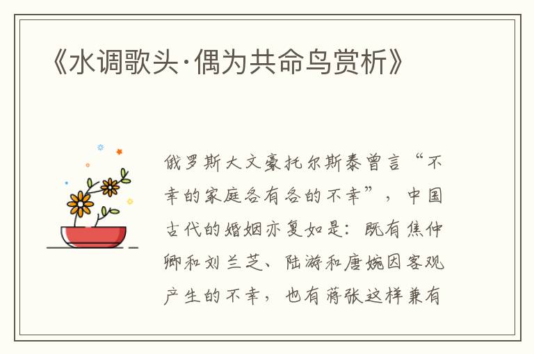  《水调歌头·偶为共命鸟赏析》