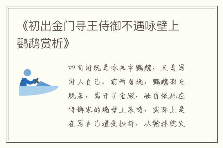  《初出金门寻王侍御不遇咏壁上鹦鹉赏析》