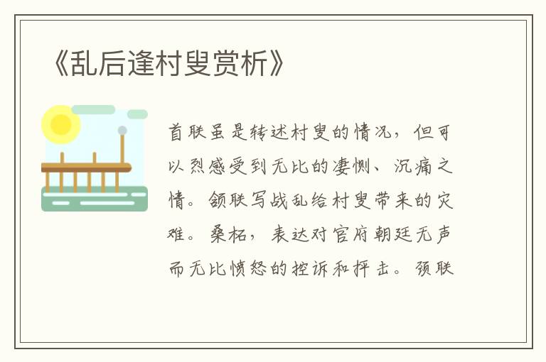  《乱后逢村叟赏析》