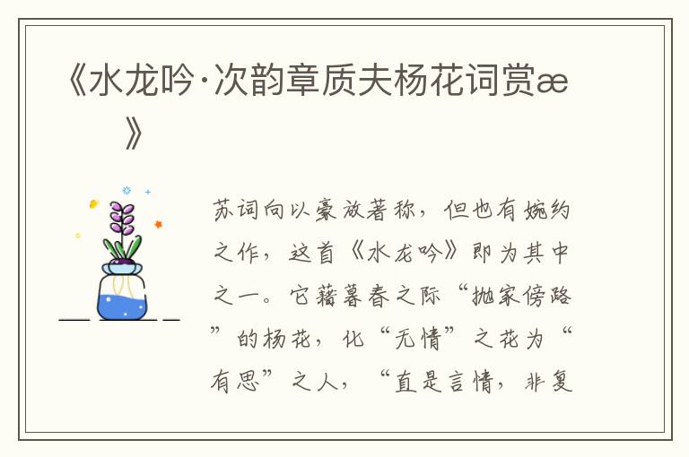  《水龙吟·次韵章质夫杨花词赏析》