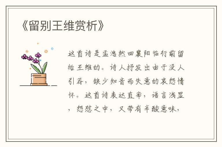  《留别王维赏析》