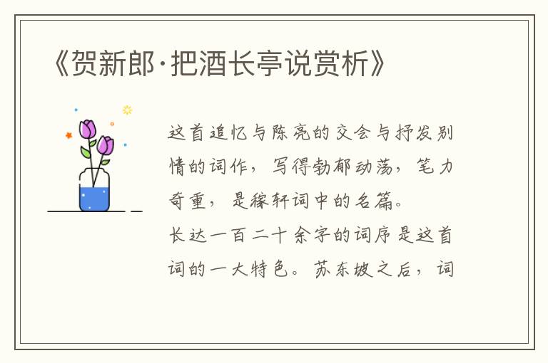  《贺新郎·把酒长亭说赏析》
