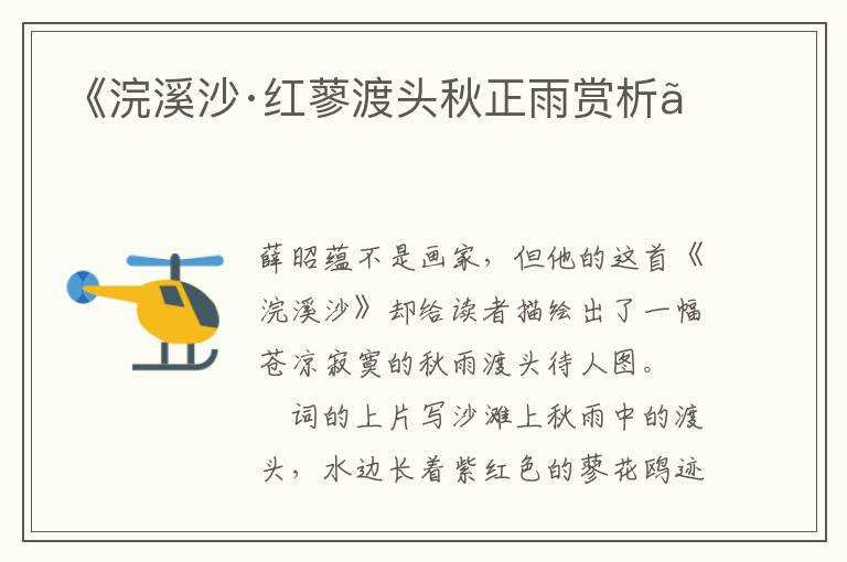  《浣溪沙·红蓼渡头秋正雨赏析》