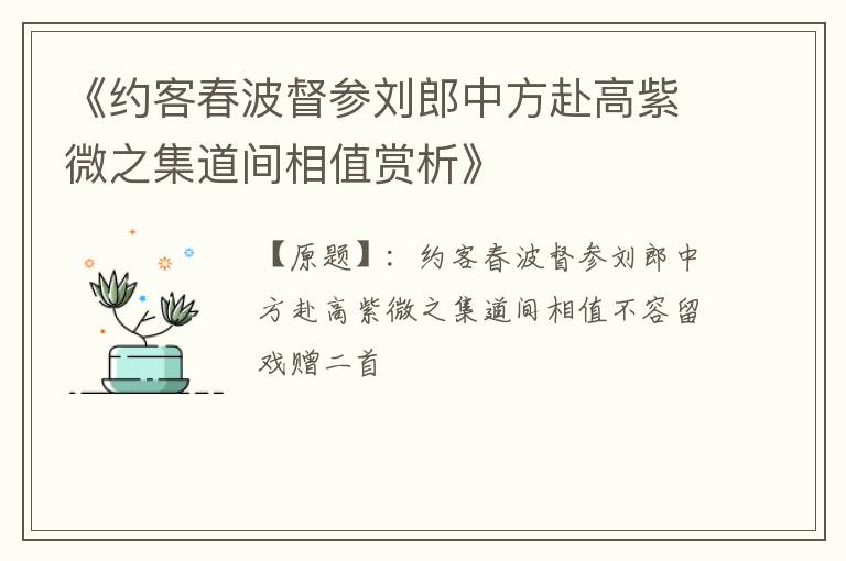  《约客春波督参刘郎中方赴高紫微之集道间相值赏析》