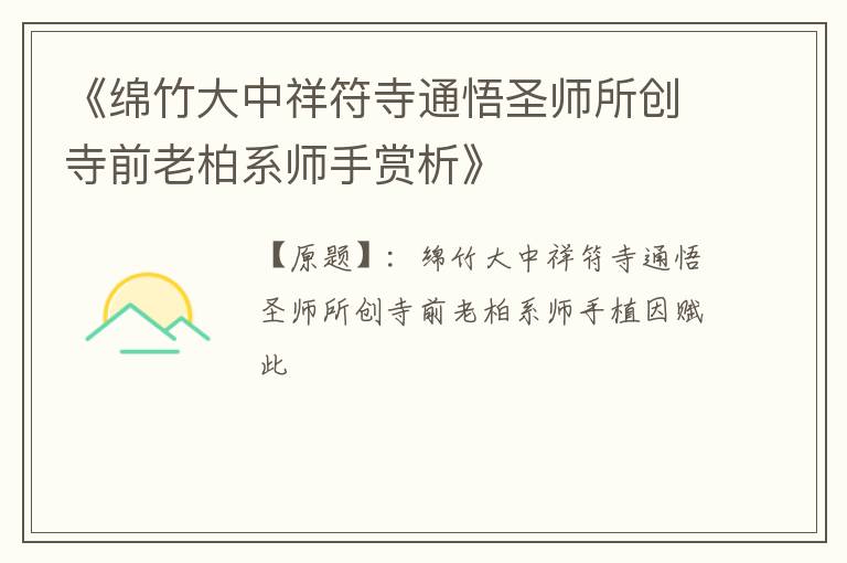  《绵竹大中祥符寺通悟圣师所创寺前老柏系师手赏析》
