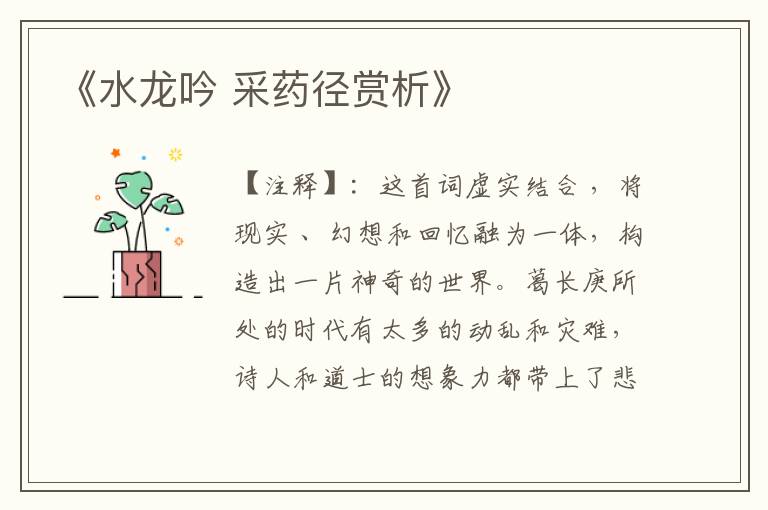 《水龙吟 采药径赏析》