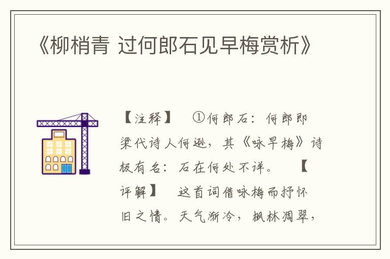  《柳梢青 过何郎石见早梅赏析》