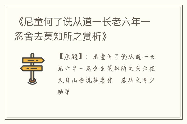  《尼童何了诜从道一长老六年一忽舍去莫知所之赏析》