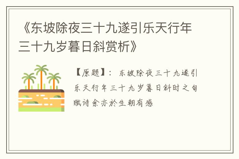  《东坡除夜三十九遂引乐天行年三十九岁暮日斜赏析》