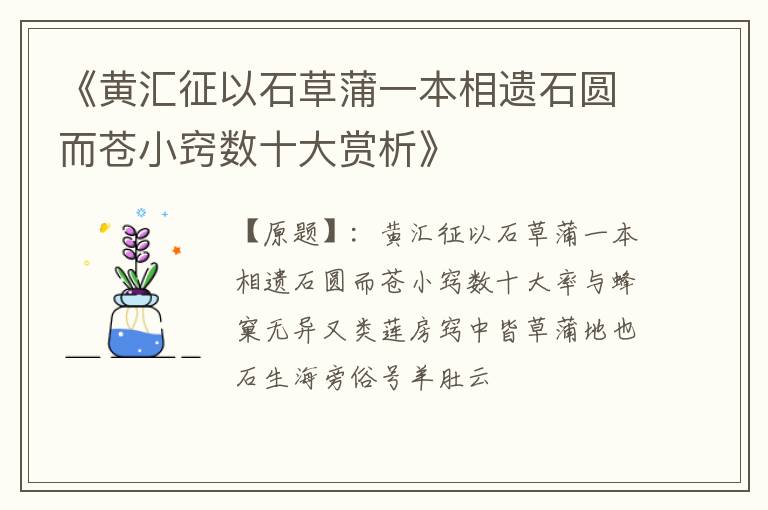  《黄汇征以石草蒲一本相遗石圆而苍小窍数十大赏析》