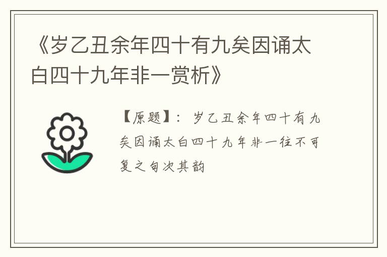  《岁乙丑余年四十有九矣因诵太白四十九年非一赏析》