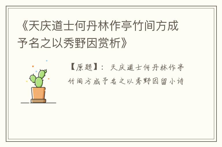  《天庆道士何丹林作亭竹间方成予名之以秀野因赏析》