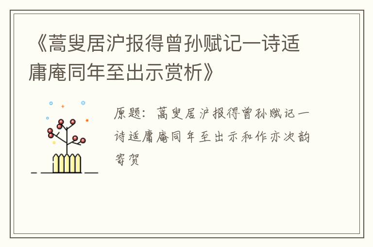  《蒿叟居沪报得曾孙赋记一诗适庸庵同年至出示赏析》