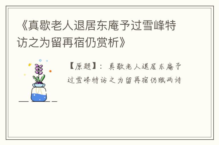  《真歇老人退居东庵予过雪峰特访之为留再宿仍赏析》