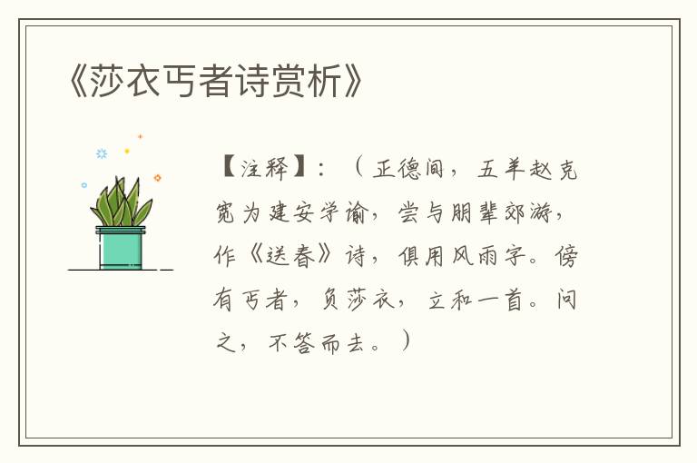 《莎衣丐者诗赏析》