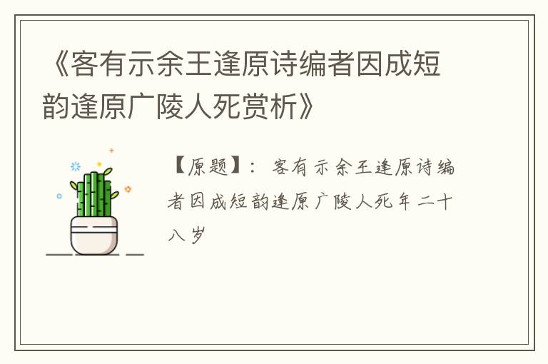  《客有示余王逢原诗编者因成短韵逢原广陵人死赏析》