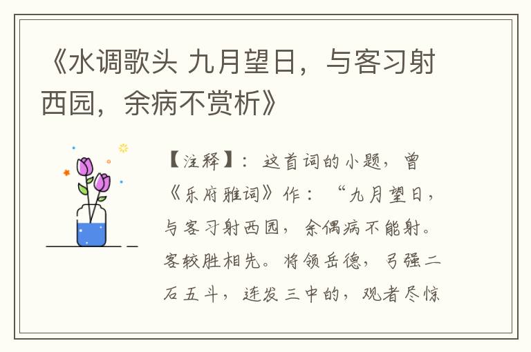 《水调歌头 九月望日,与客习射西园,余病不赏析》