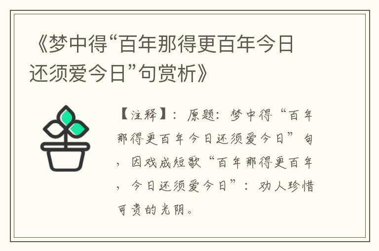  《梦中得“百年那得更百年今日还须爱今日”句赏析》