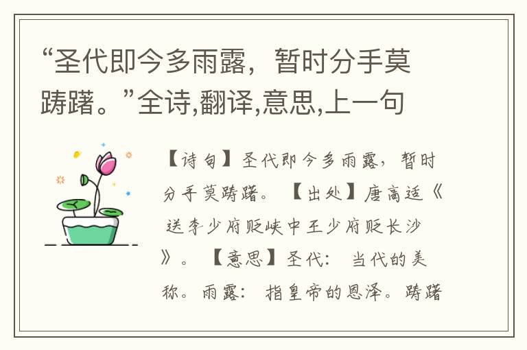 “圣代即今多雨露,暂时分手莫踌躇。”全诗,翻译,意思,上一句和下一句