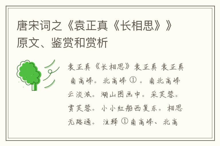  唐宋词之《袁正真《长相思》》原文、鉴赏和赏析