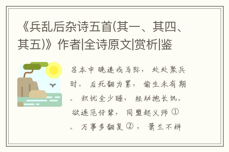  《兵乱后杂诗五首(其一、其四、其五)》作者|全诗原文|赏析|鉴赏