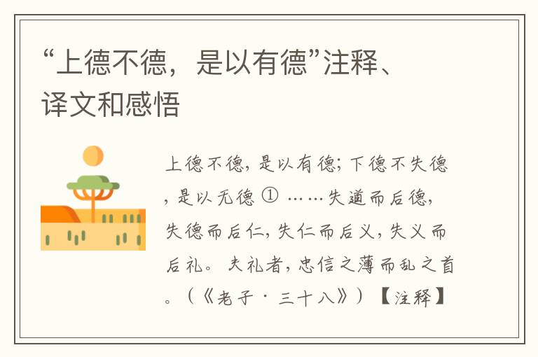  “上德不德，是以有德”注释、译文和感悟