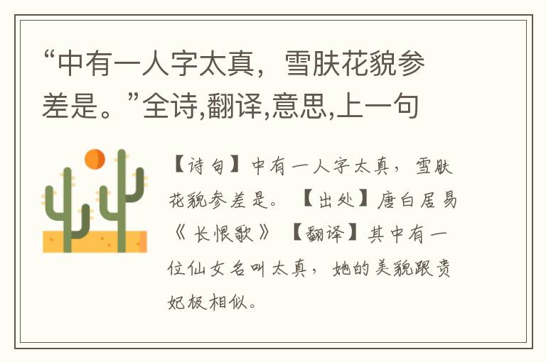  “中有一人字太真，雪肤花貌参差是。”全诗,翻译,意思,上一句和下一句